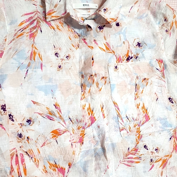 Brax Feel Good Vicki Floral Linen Polo 3/4 Sleeve Shirt - Picture 9 of 11